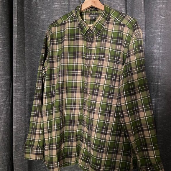 Eddie Bauer Green Tan Plaid Flannel Sz XL Grunge Skate Cozy Fall Relaxed Fit - Picture 3 of 11